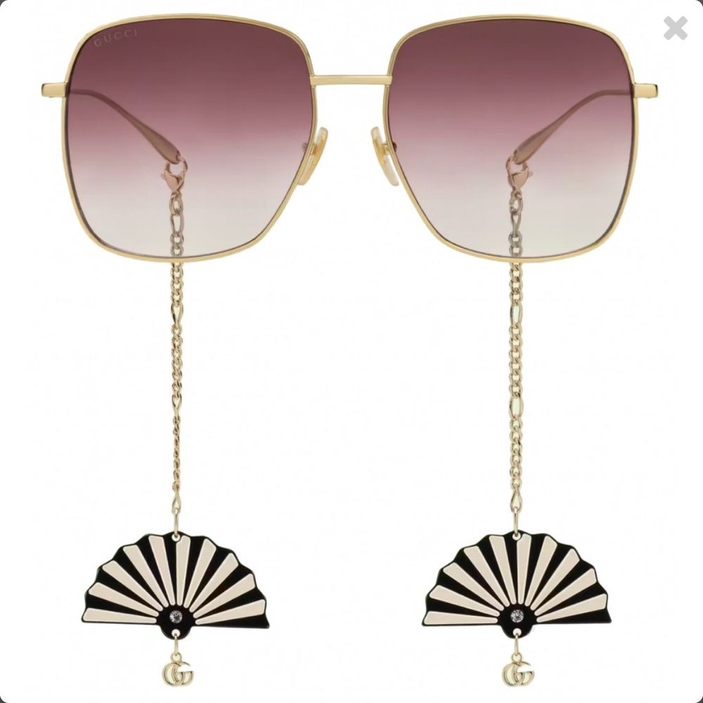 GUCCI GG 1031s 010 Gold Sunglasses with Graphic Fan Charms Rare NWOT